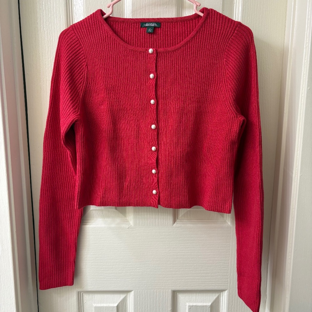Wild Fable Red Ribbed Cardigan W/ Faux Pearl Buttons